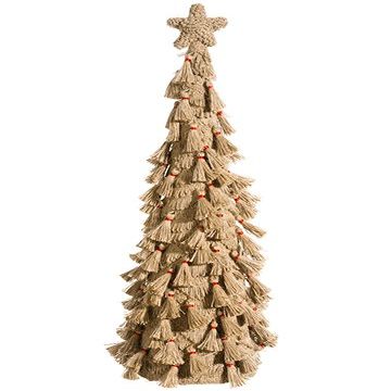 27" Tassel Cone Topiary with Star Topper Beige Red (Pack of 2)