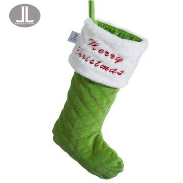 22.5" Merry Christmas Velvet/ Fur Stocking Green White (pack of 6)