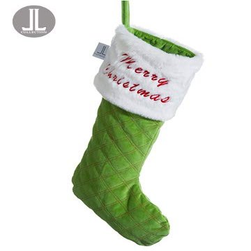 22.5" Merry Christmas Velvet/ Fur Stocking Green White (pack of 6)