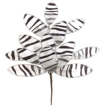 Arcadia Silk Plantation 18" Glittered Animal Print Leaf Spray White Black (Pack of 24)