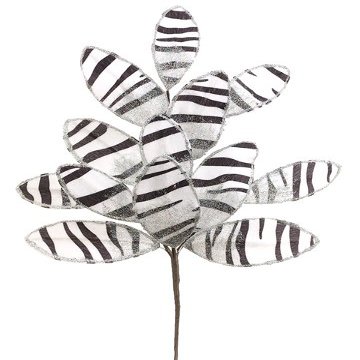 Arcadia Silk Plantation 18" Glittered Animal Print Leaf Spray White Black (Pack of 24)