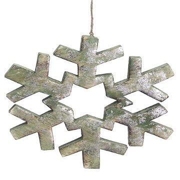 Wood Snowflake Ornament Green Silver (pack of 4)