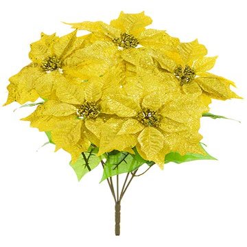 Arcadia Silk Plantation 21" Glittered Poinsettia Bush x5 Gold (Pack of 12)