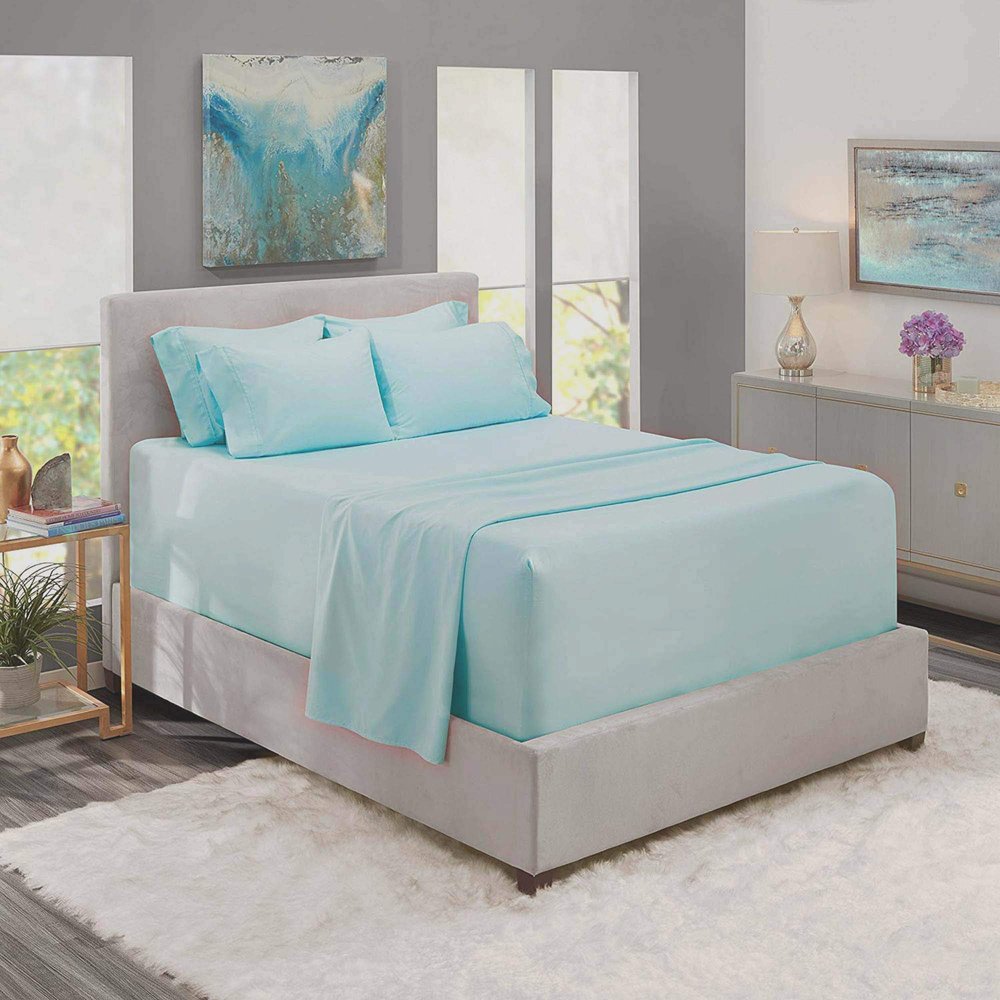 6 Piece Sheet Set 18" - 21" Extra Deep Pocket Fitted Sheet for High Mattress- 1000 Thread Count (Aqua Solid,RV King - 72" x 80") 100% Egyptian Cotton