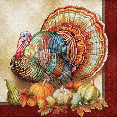Fall Season Thanksgiving Party Decorations, Traditions of Thanksgiving Pattern Printed 3ply Luncheon Size Paper Napkins, Box of 192
