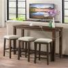 BOWERY HILL Dex Multipurpose Home Kitchen Dining Nook Bar Living Room Sofa Table Set with 3 Upholstered Stools,Chairs in Dark Walnut and Taupe Fabric view 2