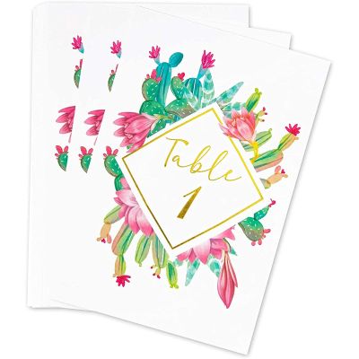 Sparkle and Bash Succulent Table Numbers - 4x6 in, Pack of 25, Gold Foil Cactus Design - Floor-Standing Wedding & Baby Shower Table Number Signs