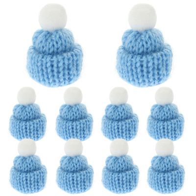 Amosfun 10pcs Light Blue Mini Santa Hats Knitted Christmas Hat DIY Crafts Small for Holiday Decorations