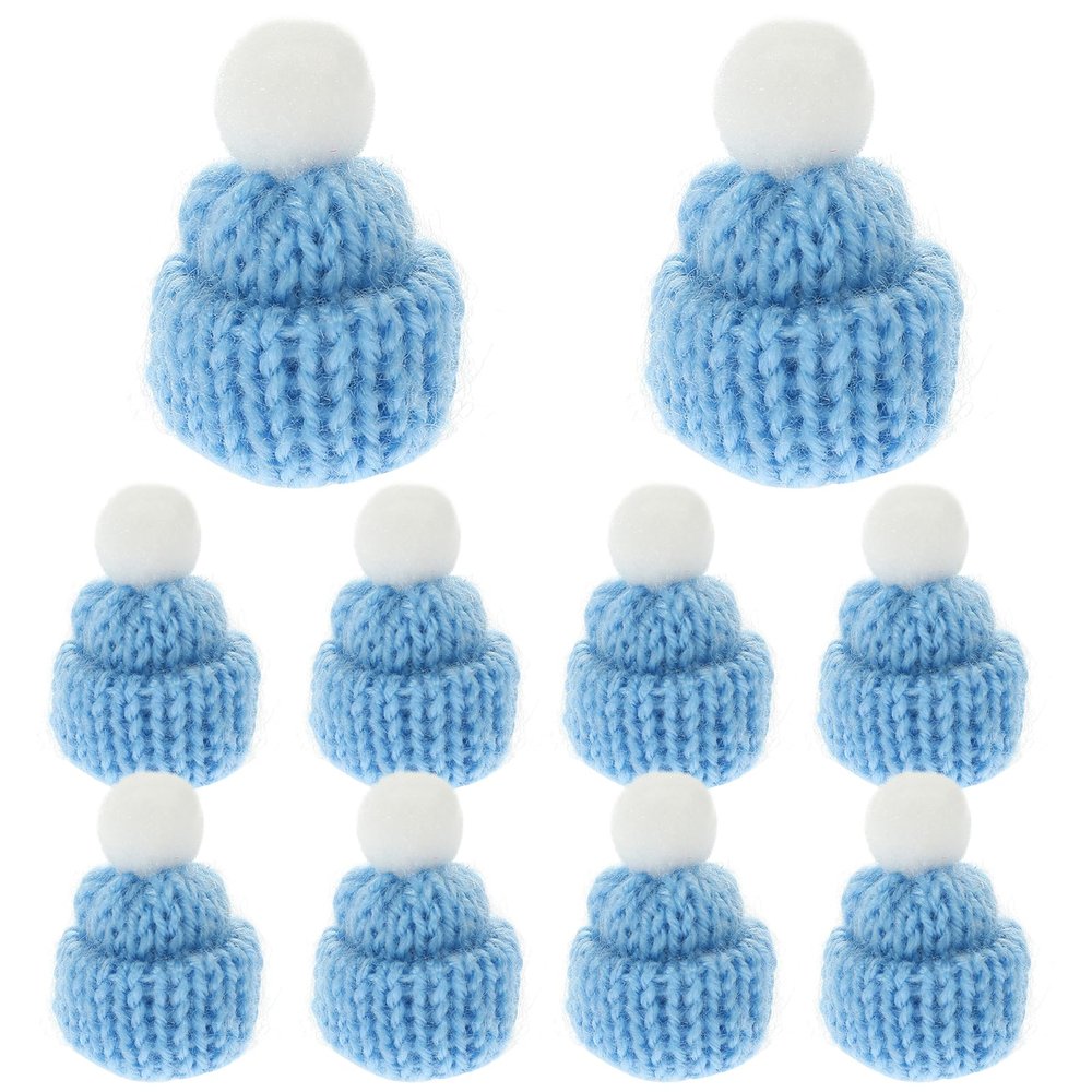 Amosfun 10pcs Light Blue Mini Santa Hats Knitted Christmas Hat DIY Crafts Small for Holiday Decorations