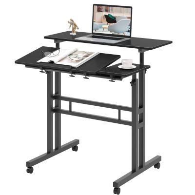 DlandHome Computer Desk, Adjustable Rolling Desk Standing Desk, 31.5L x 23.6W x 26.4-45.3H inch, Black