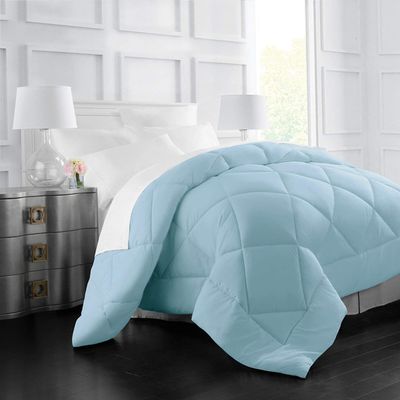 H&H Decor Hotel Quality 2 Piece Comforter Set 100% Egyptian Cotton 1 Pcs Comforter 300 GSM 1 Pcs Reversible Duvet Cover 1000 Thread Count Pattern Solid (Cal-Queen Sky Blue,White Solid)