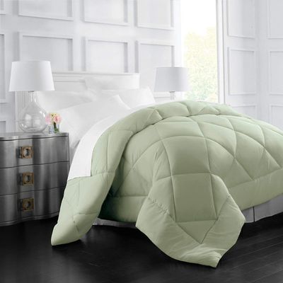 H&H Decor Hotel Quality 2 Piece Comforter Set 100% Egyptian Cotton 1 Pcs Comforter 300 GSM 1 Pcs Reversible Duvet Cover 1000 Thread Count Pattern Solid (US Super King Sage,White Solid)