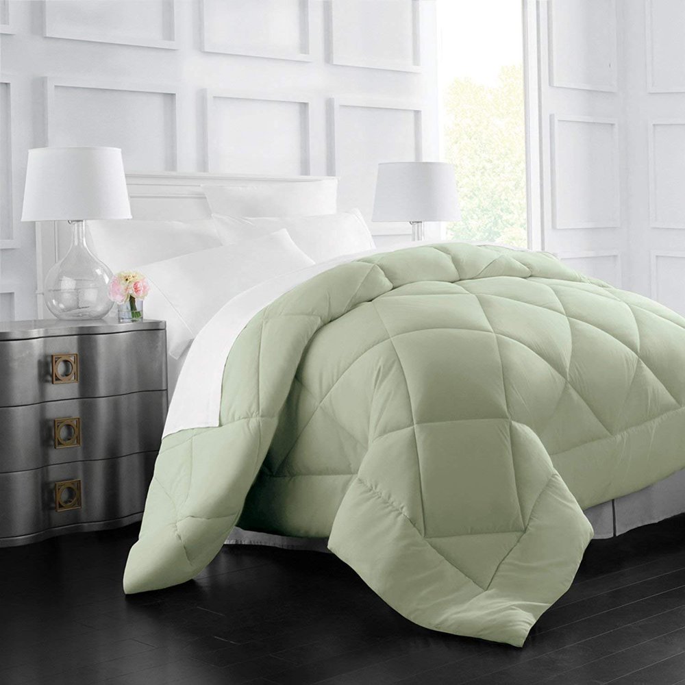 H&H Decor Hotel Quality 2 Piece Comforter Set 100% Egyptian Cotton 1 Pcs Comforter 300 GSM 1 Pcs Reversible Duvet Cover 1000 Thread Count Pattern Solid (US Super King Sage,White Solid)