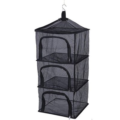 Drying Net Rack, Outdoor Foldable 4 Layers Hanging Shelves Dry Rack Net Zipper Opening Mesh Netting Food Dehydrator