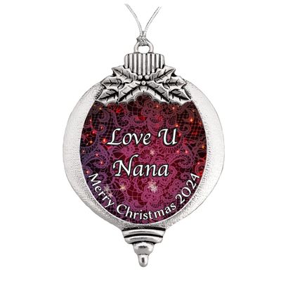 Love U You Nana Silver Christmas Ornament Gift Choose Snowman Snowflake Bulb (Bulb)