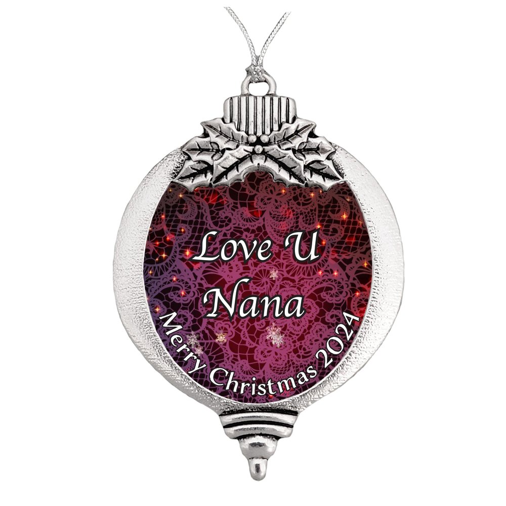 Love U You Nana Silver Christmas Ornament Gift Choose Snowman Snowflake Bulb (Bulb)