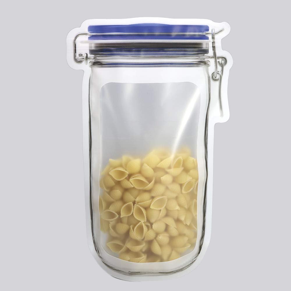 100 Canister Design Clear Display Color Storage Stand-Up Food Safe Poly Plastic Zip Seal Pouch (5.9" x 9.4", Translucent/Blue)