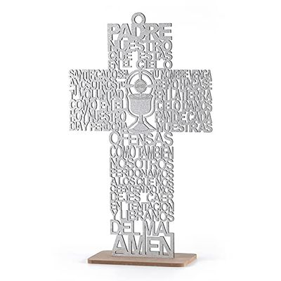 12 Glitter Cross Lady Guadalupe Jesus Guardian JHS Cup Virgin Mary Angel Wood with Stand Laser Cutout Baptism Centerpiece First Communion Quinceaera Party Favors Decor Christening (JHS Silver)