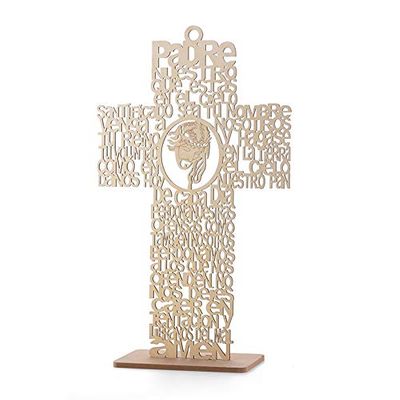 12 Glitter Cross Lady Guadalupe Jesus Guardian JHS Cup Virgin Mary Angel Wood with Stand Laser Cutout Baptism Centerpiece First Communion Quinceaera Party Favors Decor Christening (Jesus Plain)