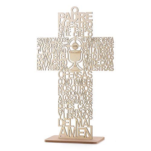 12 Glitter Cross Lady Guadalupe Jesus Guardian JHS Cup Virgin Mary Angel Wood with Stand Laser Cutout Baptism Centerpiece First Communion Quinceaera Party Favors Decor Christening (JHS Plain)