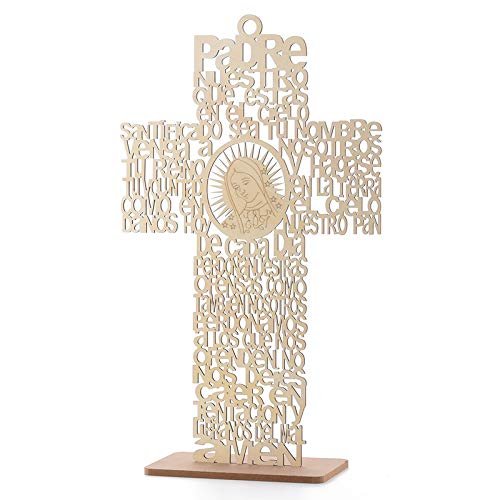 12 Glitter Cross Lady Guadalupe Jesus Guardian JHS Cup Virgin Mary Angel Wood with Stand Laser Cutout Baptism Centerpiece First Communion Quinceaera Party Favors Decor Christening (Lady Plain)