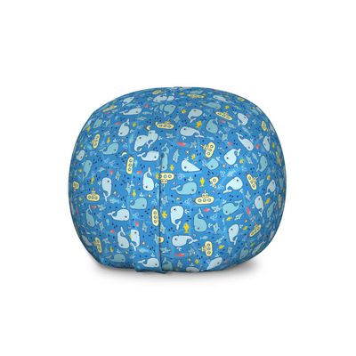 Ambesonne Yellow Submarine Storage Toy Bag Chair, Kids Sharks Whales and Fishes with Submarine Pattern Cartoon, Stuffed Animal Organizer Washable Bag, Large Size, Yellow Blue