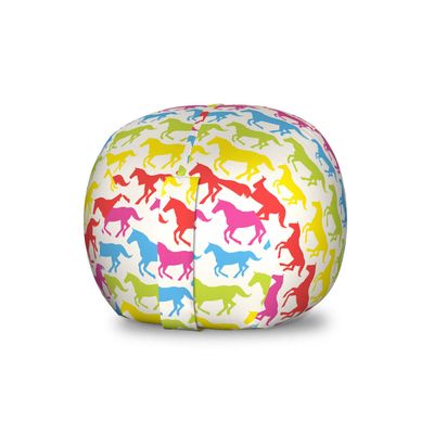 Ambesonne Horses Storage Toy Bag Chair, Rainbow Colors Giddy Pony Animal Art Retro Design Pattern Abstract Wild and Free, Stuffed Animal Organizer Washable Bag, Small Size, Pink Blue