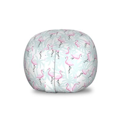 Ambesonne Flamingo Storage Toy Bag Chair, Pale Color Abstract Coconut Palm Tree Silhouettes Retro Pink Birds, Stuffed Animal Organizer Washable Bag, Small Size, Mint Green Pale Pink