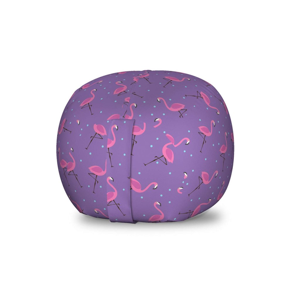 Ambesonne Flamingo Storage Toy Bag Chair, Polka Dotted Purple Background with Pink Exotic Birds Design Minimalist, Stuffed Animal Organizer Washable Bag, Small Size, Pale Blue Violet Pink
