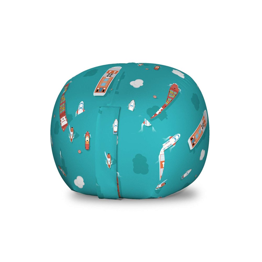 Ambesonne Cruise Ship Storage Toy Bag Chair, Top View Sea Ships Water and Yacht Boat Transport Cruise Travel Illustration, Stuffed Animal Organizer Washable Bag, Small Size, Aqua Teal