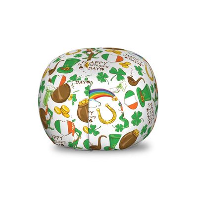 Ambesonne St. Patrick's Day Storage Toy Bag Chair, Irish Party Pattern Beer Leprechaun Flag Hearts Rainbow Gold Shamrock, Stuffed Animal Organizer Washable Bag, Small Size, Shamrock Green