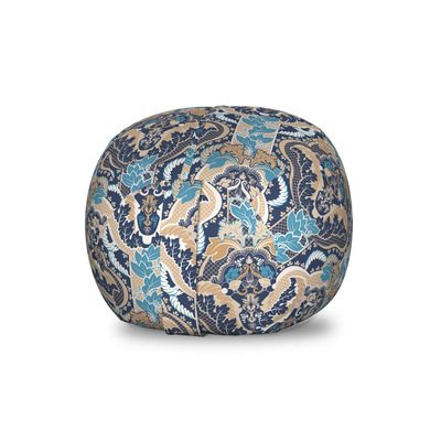Ambesonne East Storage Toy Bag Chair, Vintage Eastern Abstract Floral Pattern with Leaves Grid Style Lines, Stuffed Animal Organizer Washable Bag, Small Size, Pale and Dark Blue Beige