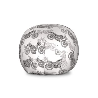 Ambesonne Motorcycle Storage Toy Bag Chair, Realistic Grayscale Illustration of Classic Motorcycles Many Details, Stuffed Animal Organizer Washable Bag, Large Size, Black White