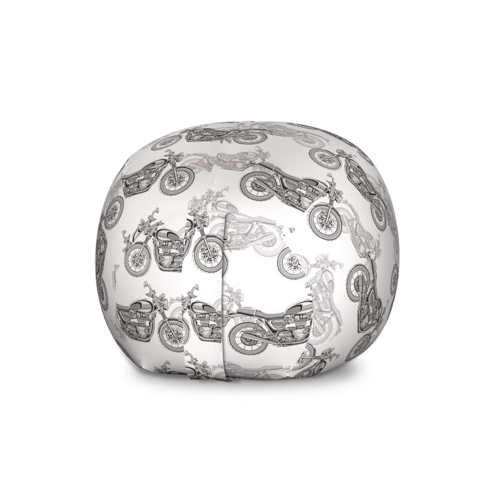 Ambesonne Motorcycle Storage Toy Bag Chair, Realistic Grayscale Illustration of Classic Motorcycles Many Details, Stuffed Animal Organizer Washable Bag, Large Size, Black White