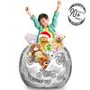 Ambesonne Motorcycle Storage Toy Bag Chair, Realistic Grayscale Illustration of Classic Motorcycles Many Details, Stuffed Animal Organizer Washable Bag, Large Size, Black White view 3