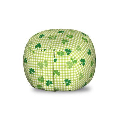 Ambesonne Irish Storage Toy Bag Chair, Retro Classical Checkered Pattern with Green Shamrocks Clovers Garden Plants, Stuffed Animal Organizer Washable Bag, Small Size, Yellow Green