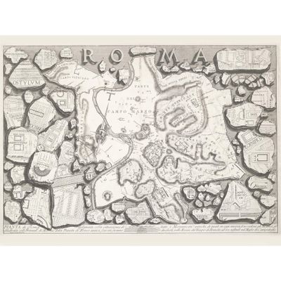 Artery8 Map Piranesi 1756 Roman Antiquities Rome City Fragment Plan Large XL Wall Art Canvas Print