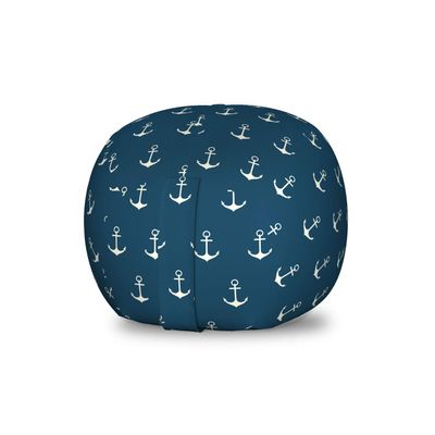 Ambesonne Anchor Storage Toy Bag Chair, Nautical Pattern Classic Colors and Anchors Simplistic Design Sailor Ship Print, Stuffed Animal Organizer Washable Bag, Small Size, White Blue