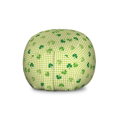 Ambesonne Irish Storage Toy Bag Chair, Retro Classical Checkered Pattern with Green Shamrocks Clovers Garden Plants, Stuffed Animal Organizer Washable Bag, Large Size, Yellow Green