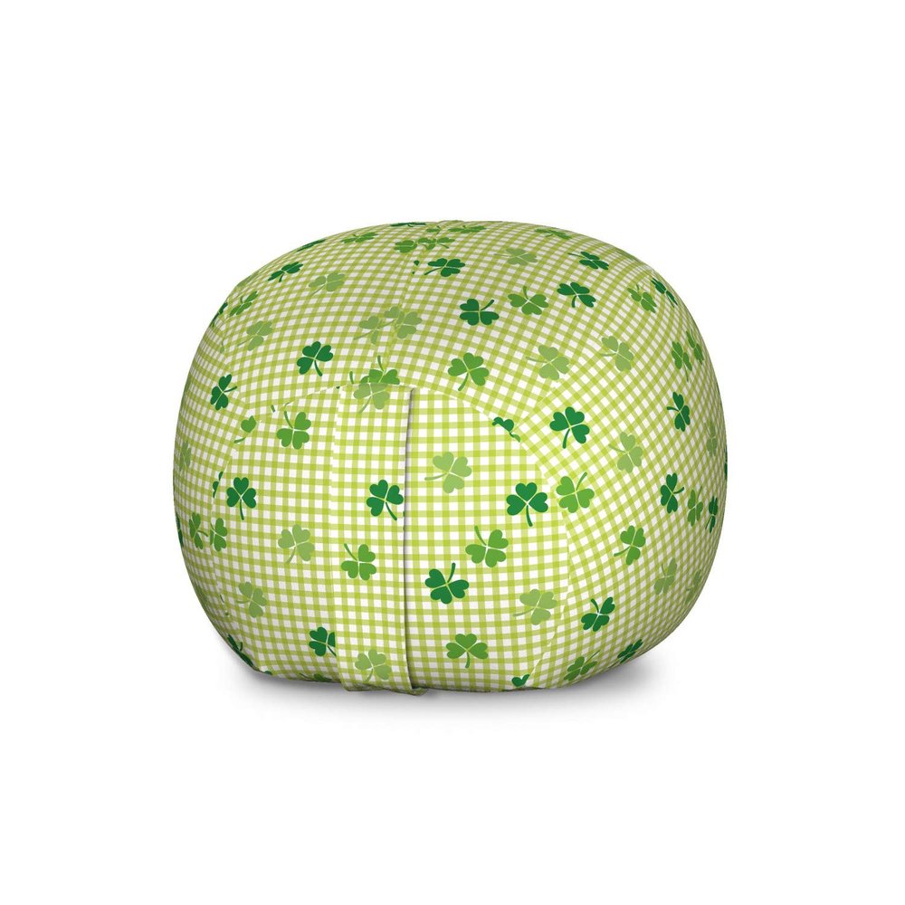 Ambesonne Irish Storage Toy Bag Chair, Retro Classical Checkered Pattern with Green Shamrocks Clovers Garden Plants, Stuffed Animal Organizer Washable Bag, Large Size, Yellow Green