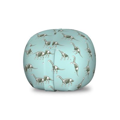 Ambesonne Dinosaur Storage Toy Bag Chair, Tyrannosaurus Prehistoric Animal Dino Bone Skeleton Silhouettes, Stuffed Animal Organizer Washable Bag, Small Size, Green Blue