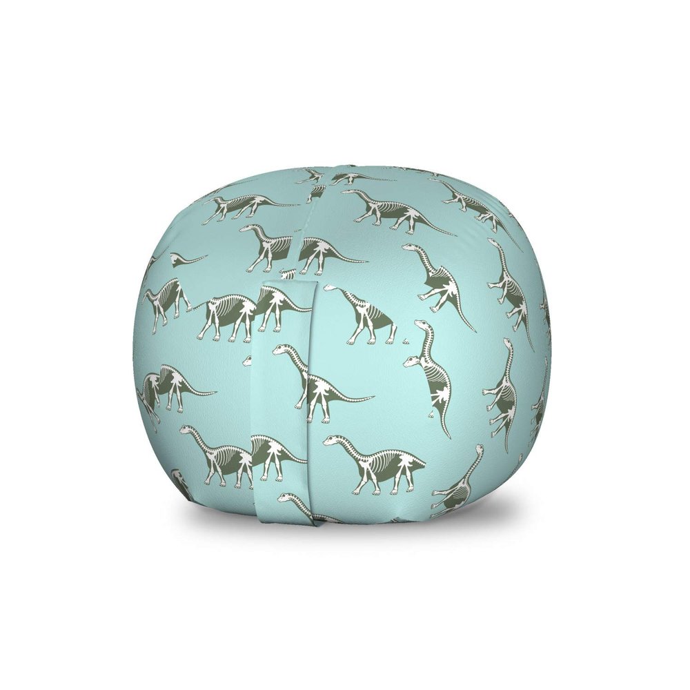 Ambesonne Dinosaur Storage Toy Bag Chair, Tyrannosaurus Prehistoric Animal Dino Bone Skeleton Silhouettes, Stuffed Animal Organizer Washable Bag, Small Size, Green Blue