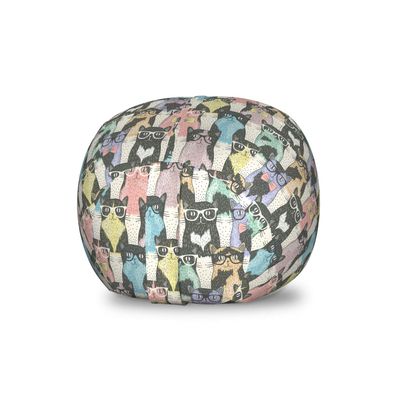 Ambesonne Funny Cartoon Storage Toy Bag Chair, Theme of Playful Hipster Cats with Glasses Colorful Dotted Designed Print, Stuffed Animal Organizer Washable Bag, Small Size, Pink Grey