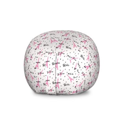 Ambesonne Paris Storage Toy Bag Chair, European Vibes Eiffel Tower with French Words Je Taime Romance Heart, Stuffed Animal Organizer Washable Bag, Large Size, Pink White