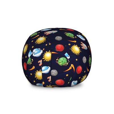 Ambesonne Space Storage Toy Bag Chair, Cartoon Style Cosmos Themed Illustration Sun with Stars Planets and Space Rocket, Stuffed Animal Organizer Washable Bag, Large Size, Midnight Blue