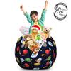 Ambesonne Space Storage Toy Bag Chair, Cartoon Style Cosmos Themed Illustration Sun with Stars Planets and Space Rocket, Stuffed Animal Organizer Washable Bag, Large Size, Midnight Blue view 3