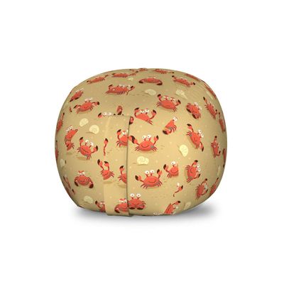 Ambesonne Crabs Storage Toy Bag Chair, Playful Sea Animals on a Sandy Beach with Shells Design Fauna, Stuffed Animal Organizer Washable Bag, Small Size, Pale Brown Orange
