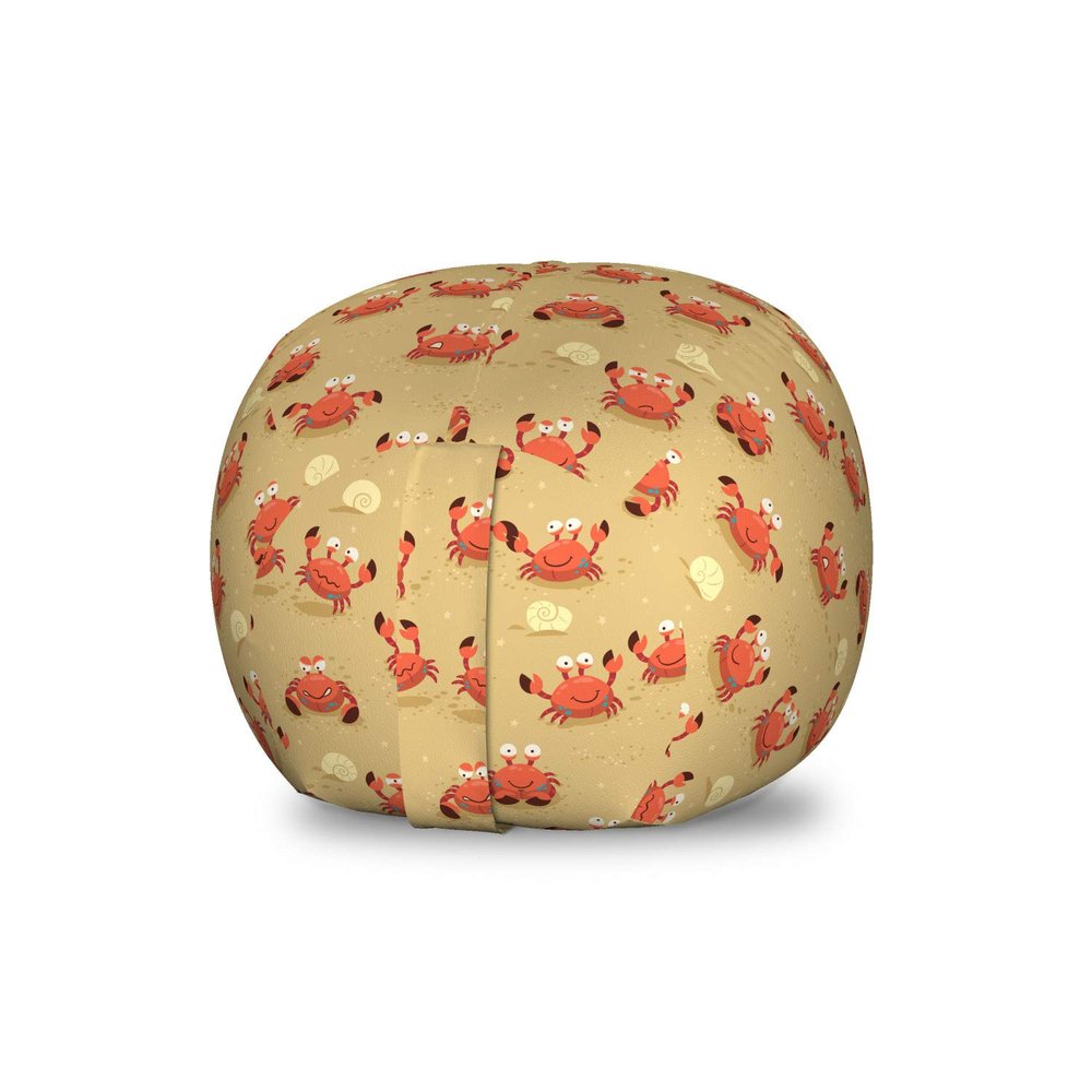 Ambesonne Crabs Storage Toy Bag Chair, Playful Sea Animals on a Sandy Beach with Shells Design Fauna, Stuffed Animal Organizer Washable Bag, Small Size, Pale Brown Orange
