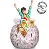 Ambesonne Paris Storage Toy Bag Chair, Valentines Day Theme with Eiffel Kissing Couple Hot Air Balloon Wedding Concept, Stuffed Animal Organizer Washable Bag, Large Size, Pink Rose view 3