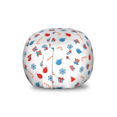 Ambesonne Christmas Storage Toy Bag Chair, Snowflakes Surprise Present Boxes Classical Candy Canes and Noel Baubles, Stuffed Animal Organizer Washable Bag, Small Size, Scarlet Beige